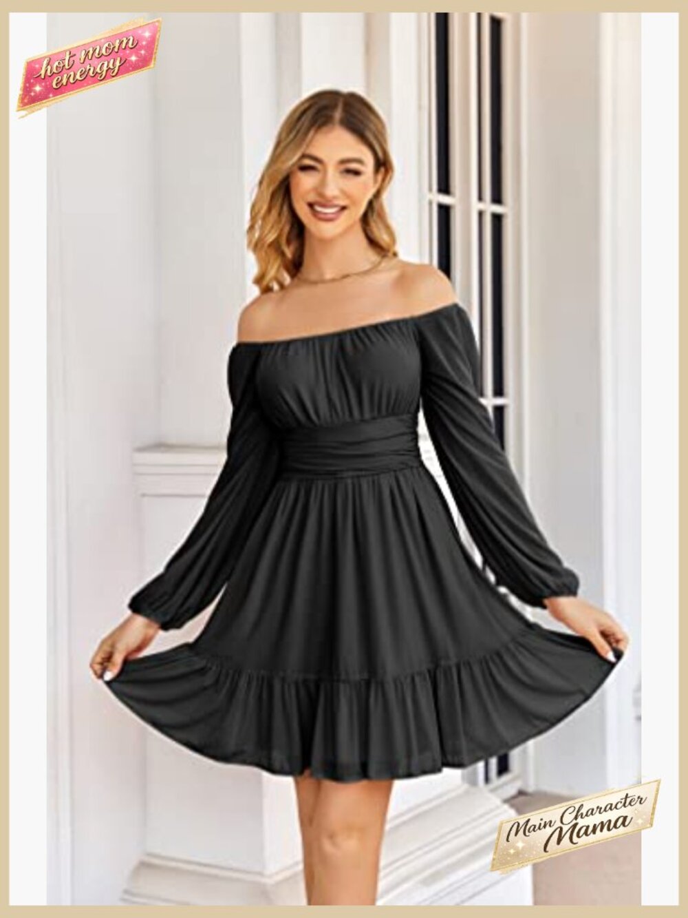 Mesh Long Sleeve Square Neck Mini Dress Ruffle Hem High Waist A-Line Flowy Party - Picture 2 of 7